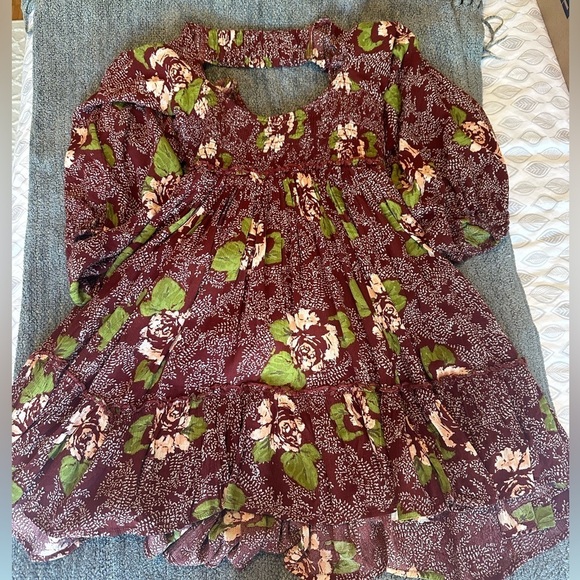 Free People Summer Picnic Printed Mini Dress Raisin - Picture 6 of 7